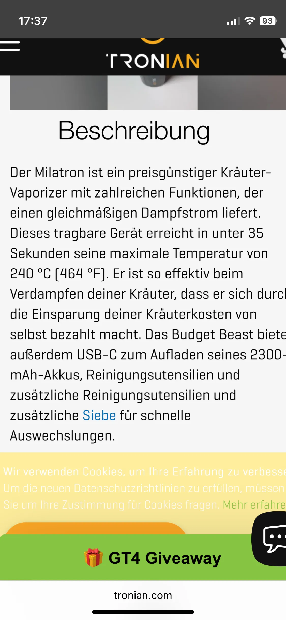 Tronian Vaporizer gebraucht kaufen - Sonstiges / andere Marke Tronian (wie neu), Produktfoto 2